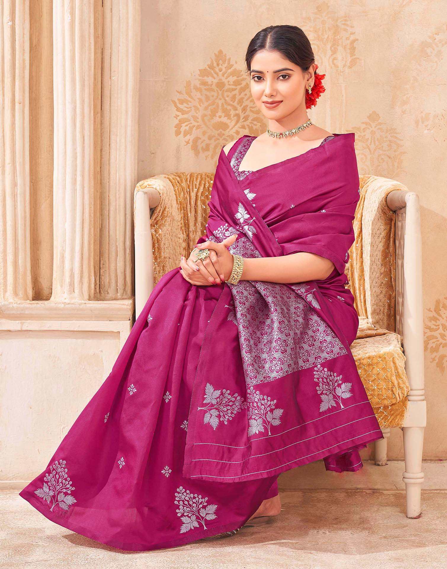 Rani Pink Silk Woven Banarasi Saree