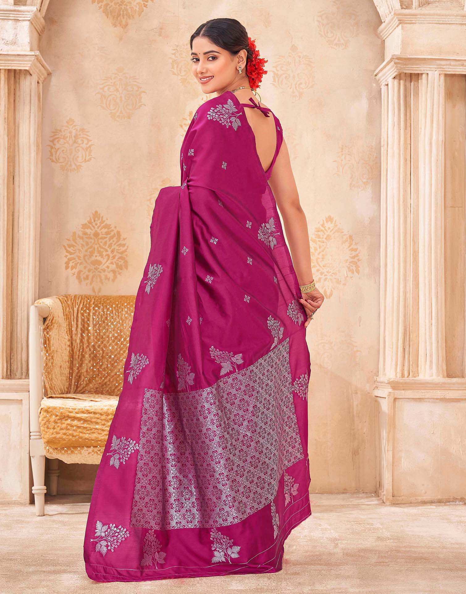 Rani Pink Silk Woven Banarasi Saree
