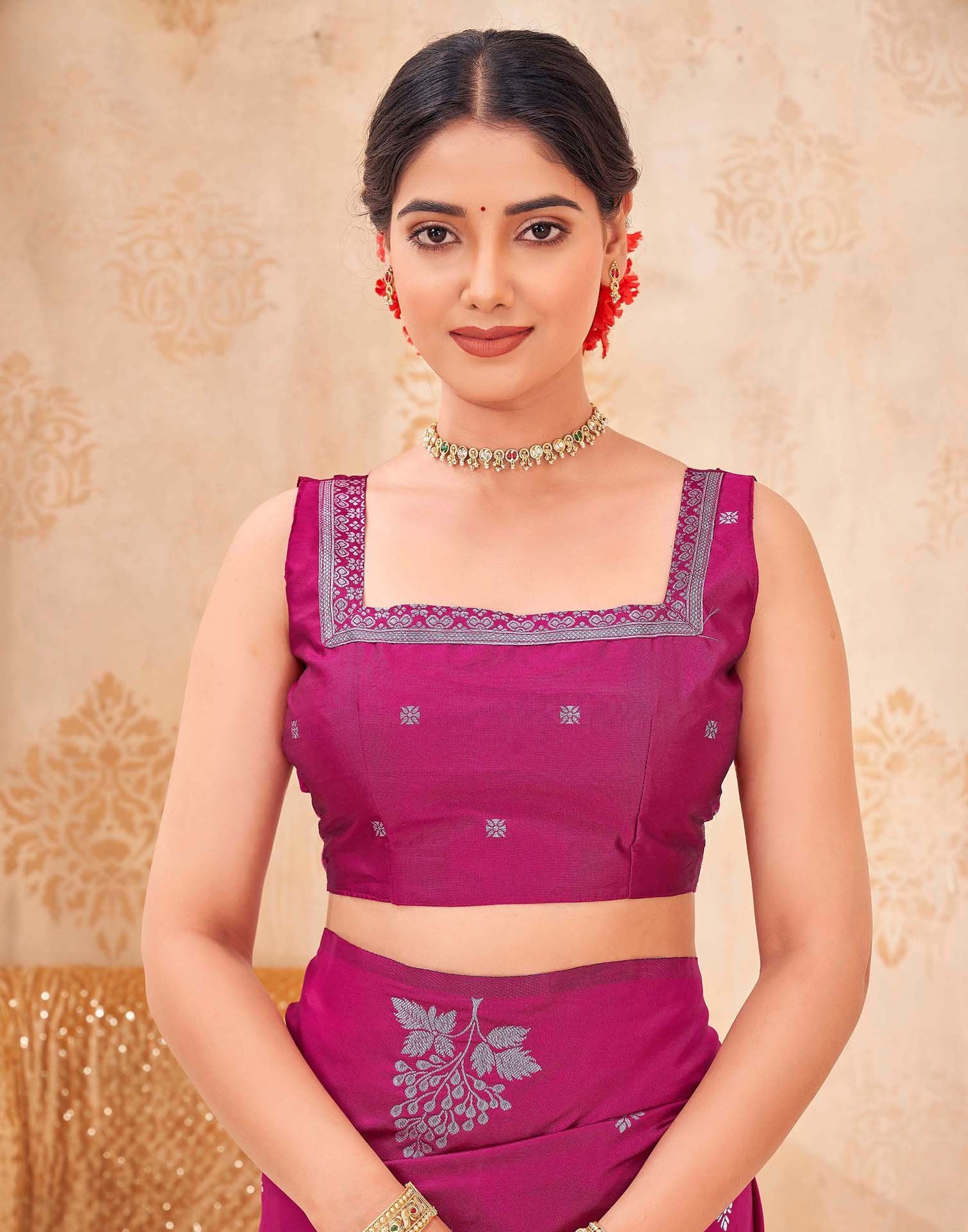 Rani Pink Silk Woven Banarasi Saree