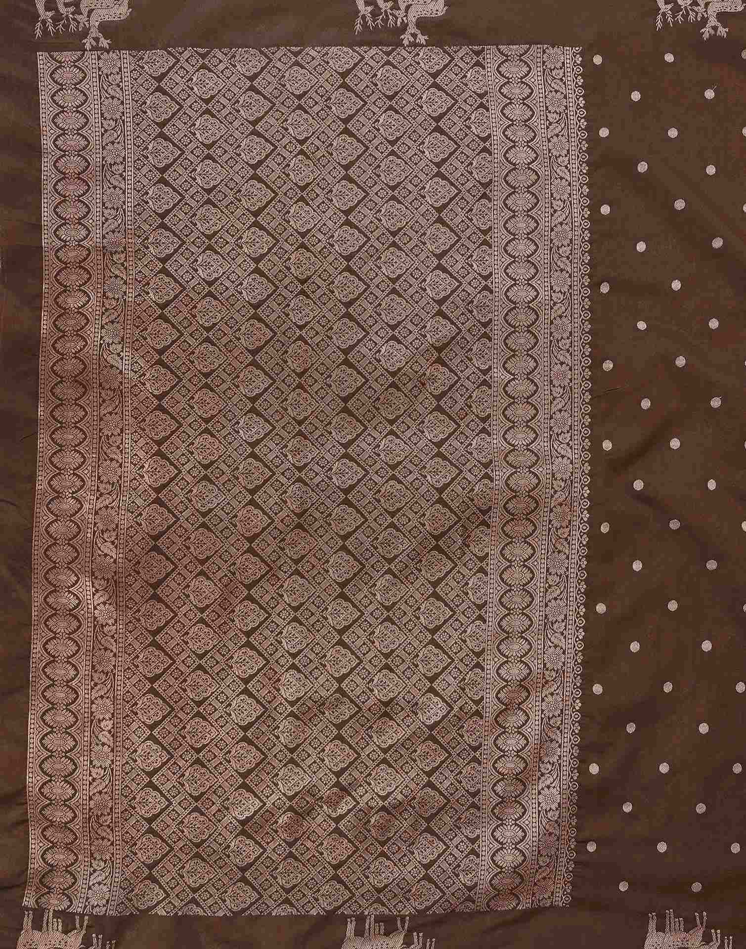 Dark Brown Silk Woven Banarasi Saree