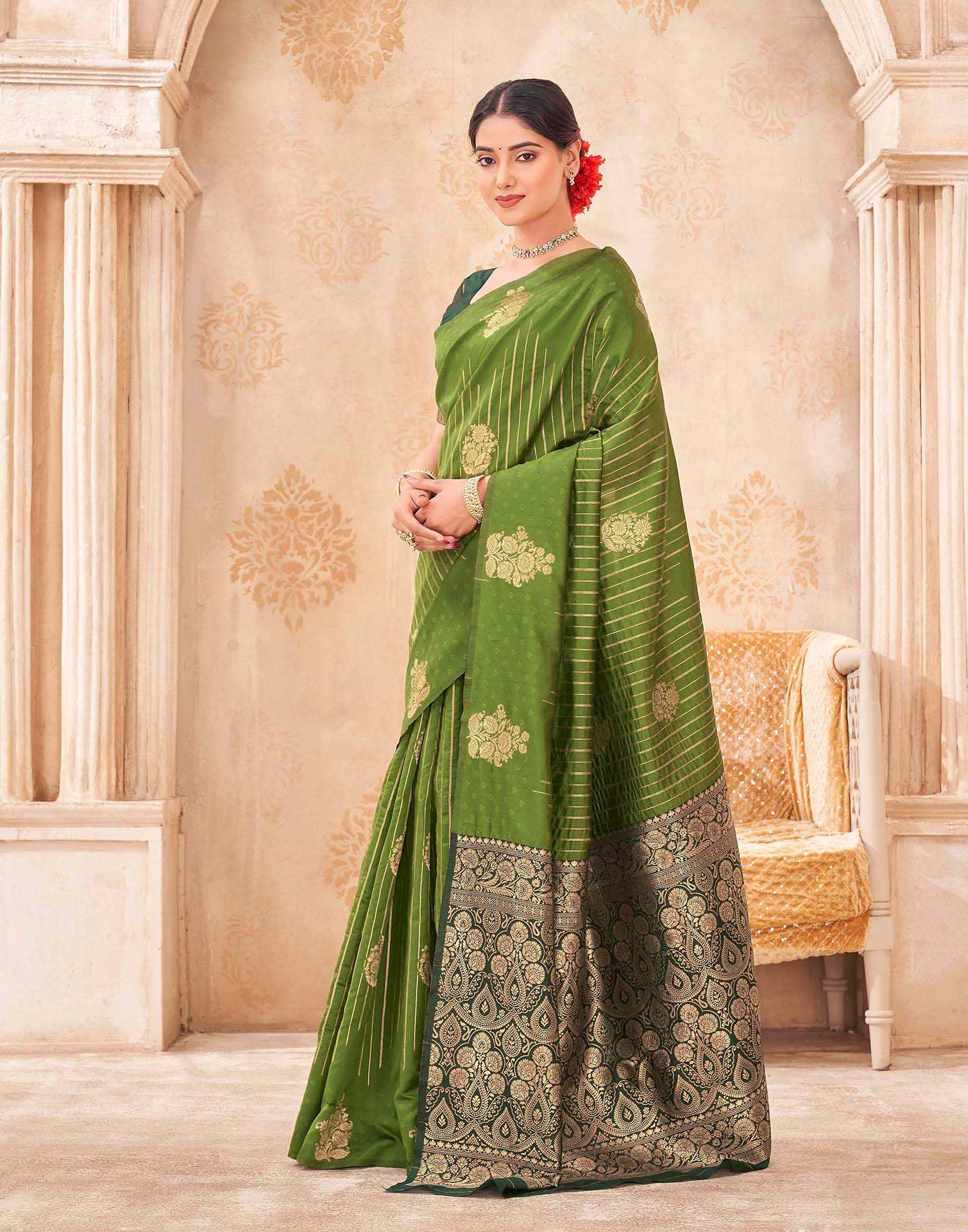 Mehandi Green Silk Woven Banarasi Saree