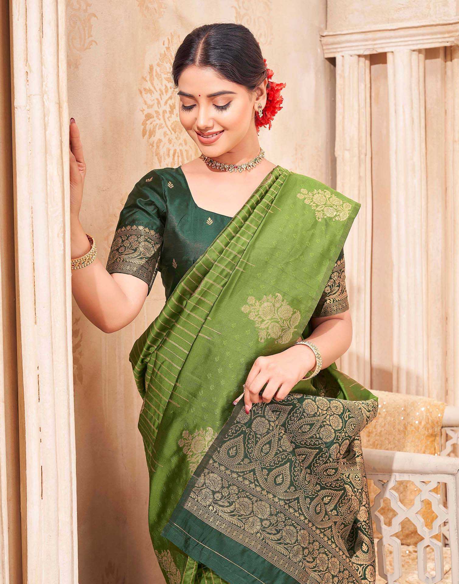 Mehandi Green Silk Woven Banarasi Saree