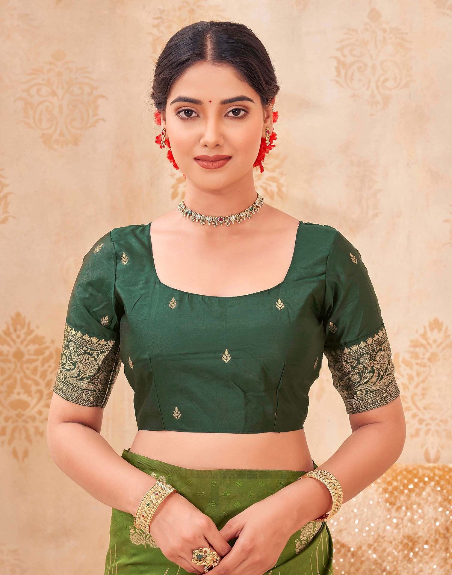 Mehandi Green Silk Woven Banarasi Saree