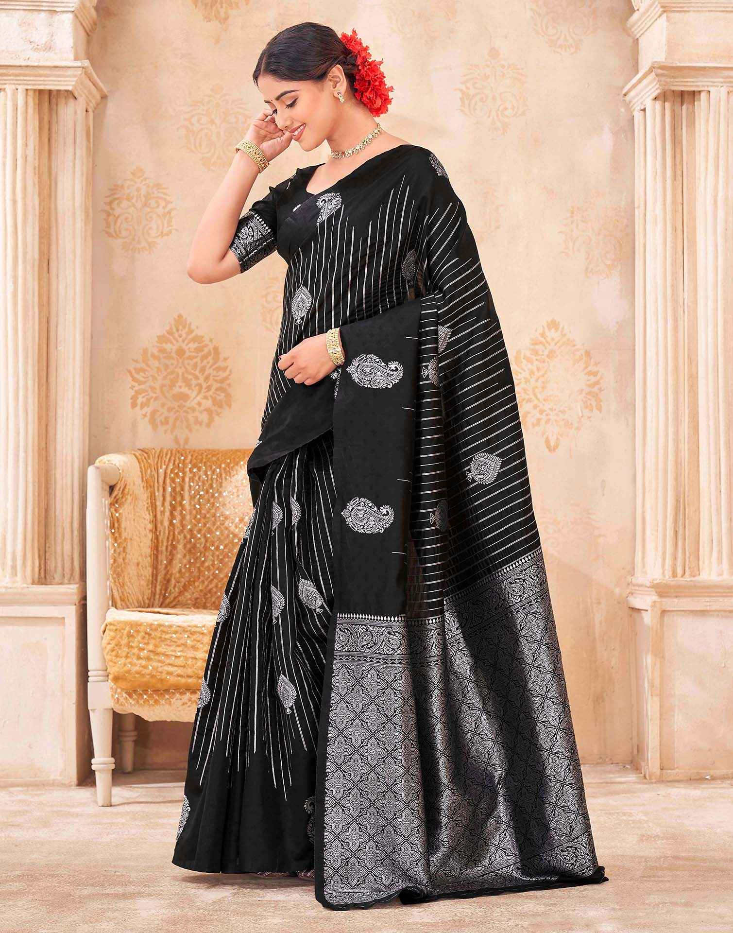 Black Silk Woven Banarasi Saree