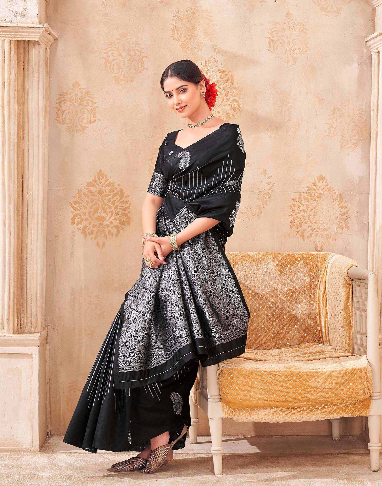 Black Silk Woven Banarasi Saree