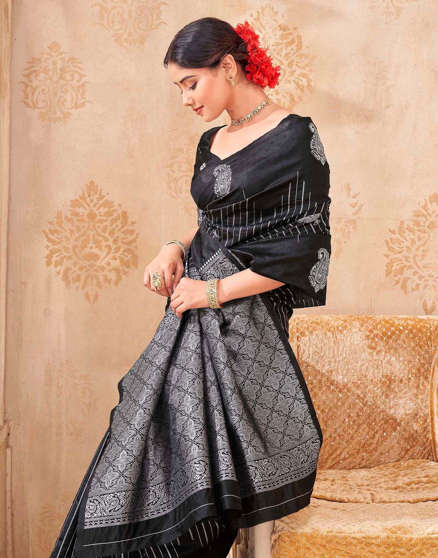 Black Silk Woven Banarasi Saree