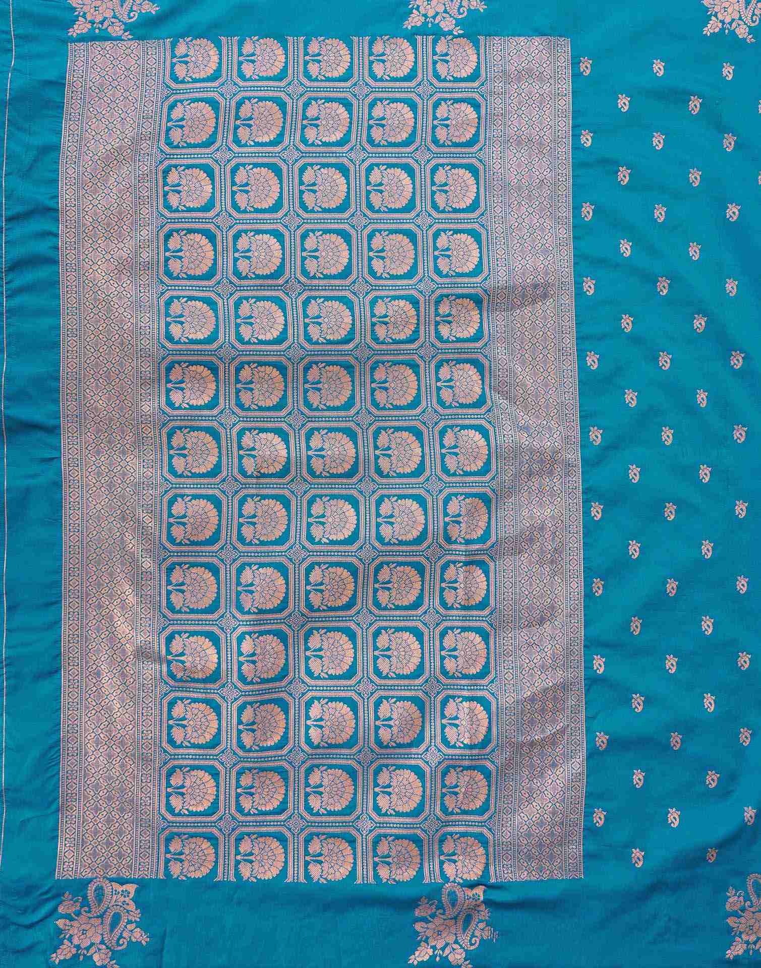 Teal Blue Silk Woven Banarasi Saree