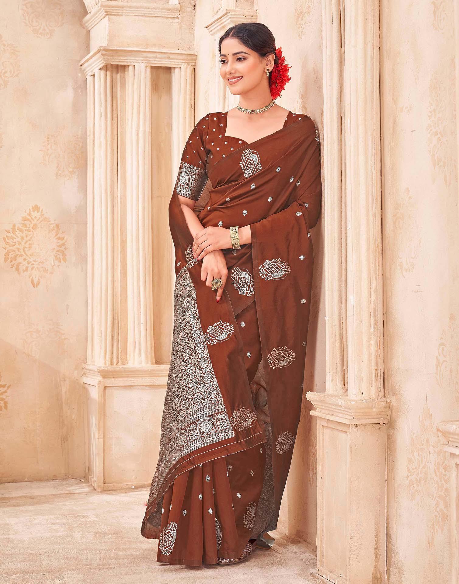 Rust Silk Woven Banarasi Saree