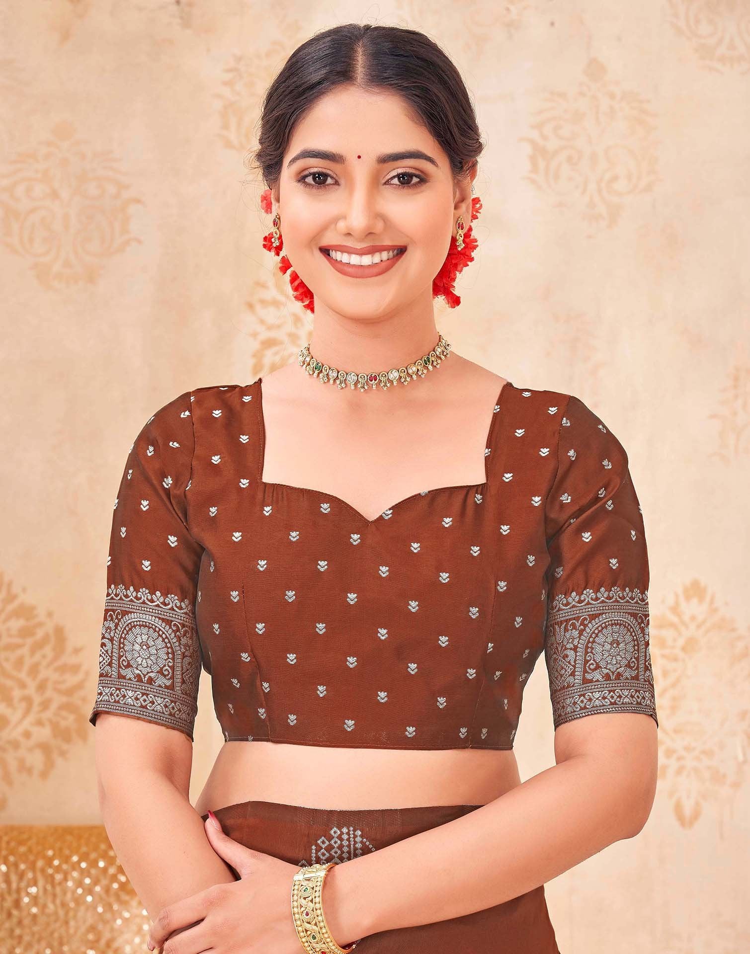 Rust Silk Woven Banarasi Saree