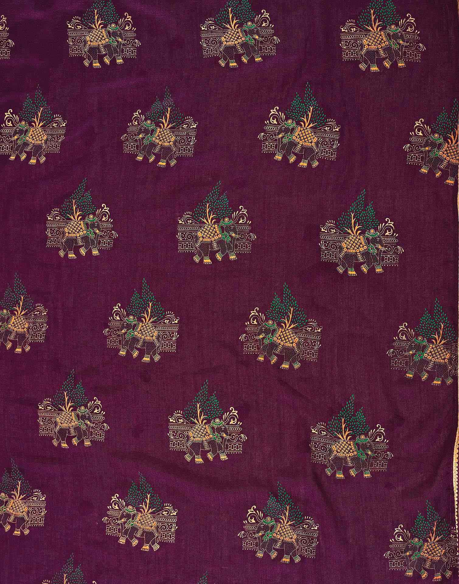 Wine Vichitra Silk Foil Printed Saree