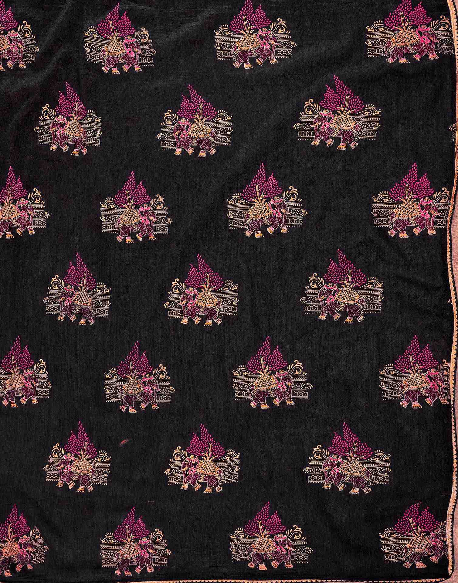 Black Vichitra Silk Foil Printed Saree