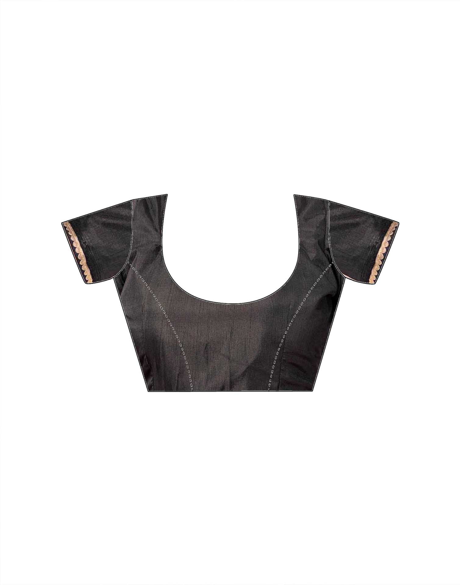 Black Vichitra Silk Foil Printed Saree