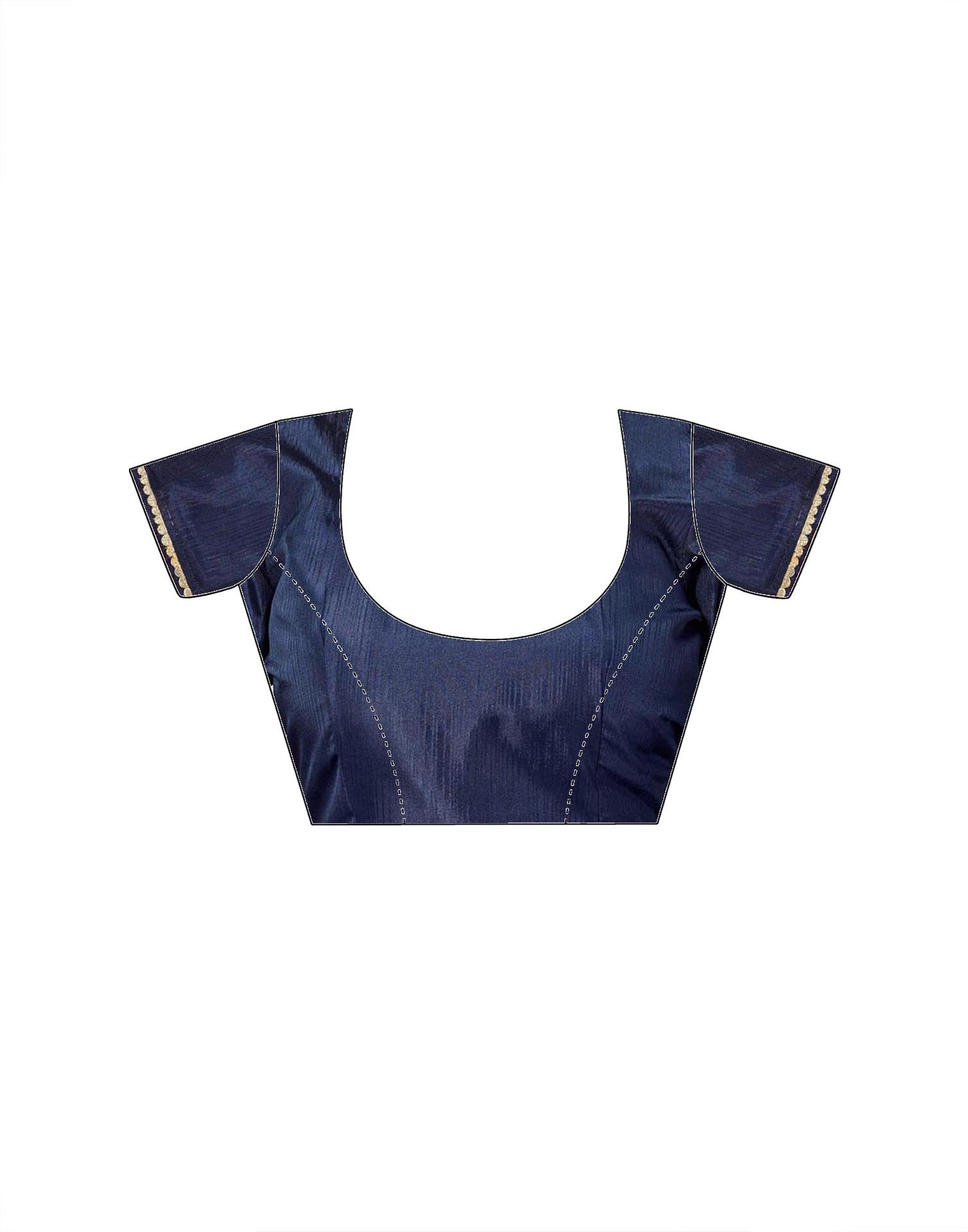 Navy Blue Vichitra Silk Foil Printed Saree