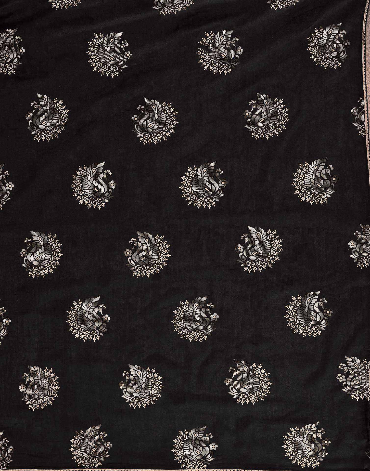 Black Vichitra Silk Foil Printed Gota Lace Saree