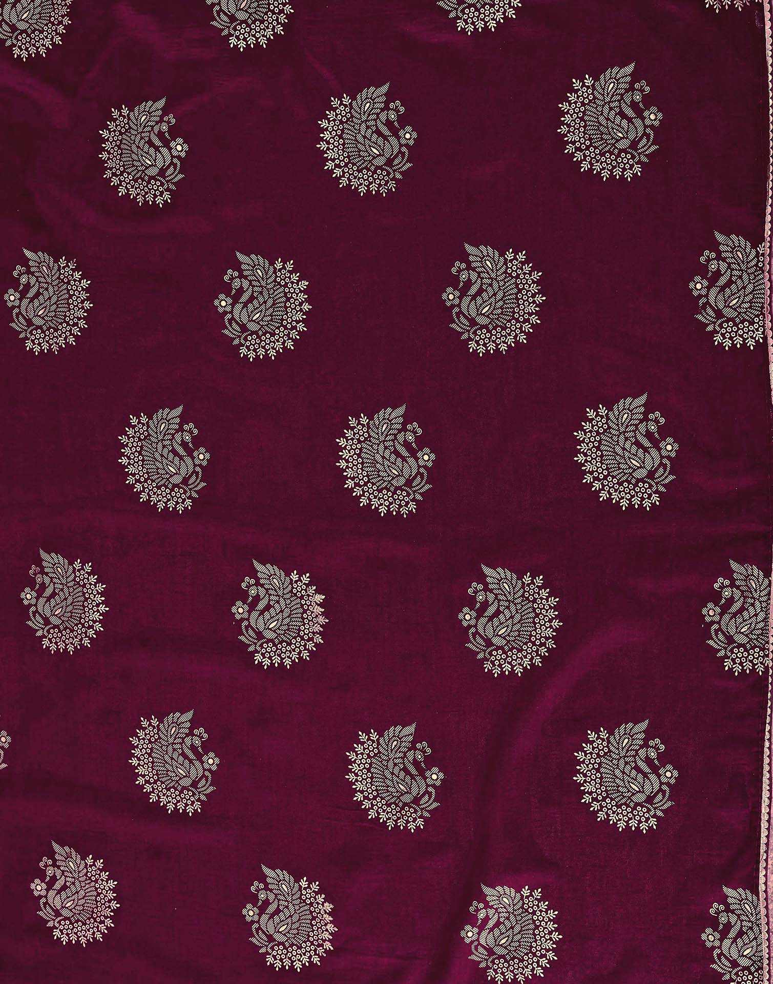 Magenta Vichitra Silk Foil Printed Gota Lace Saree