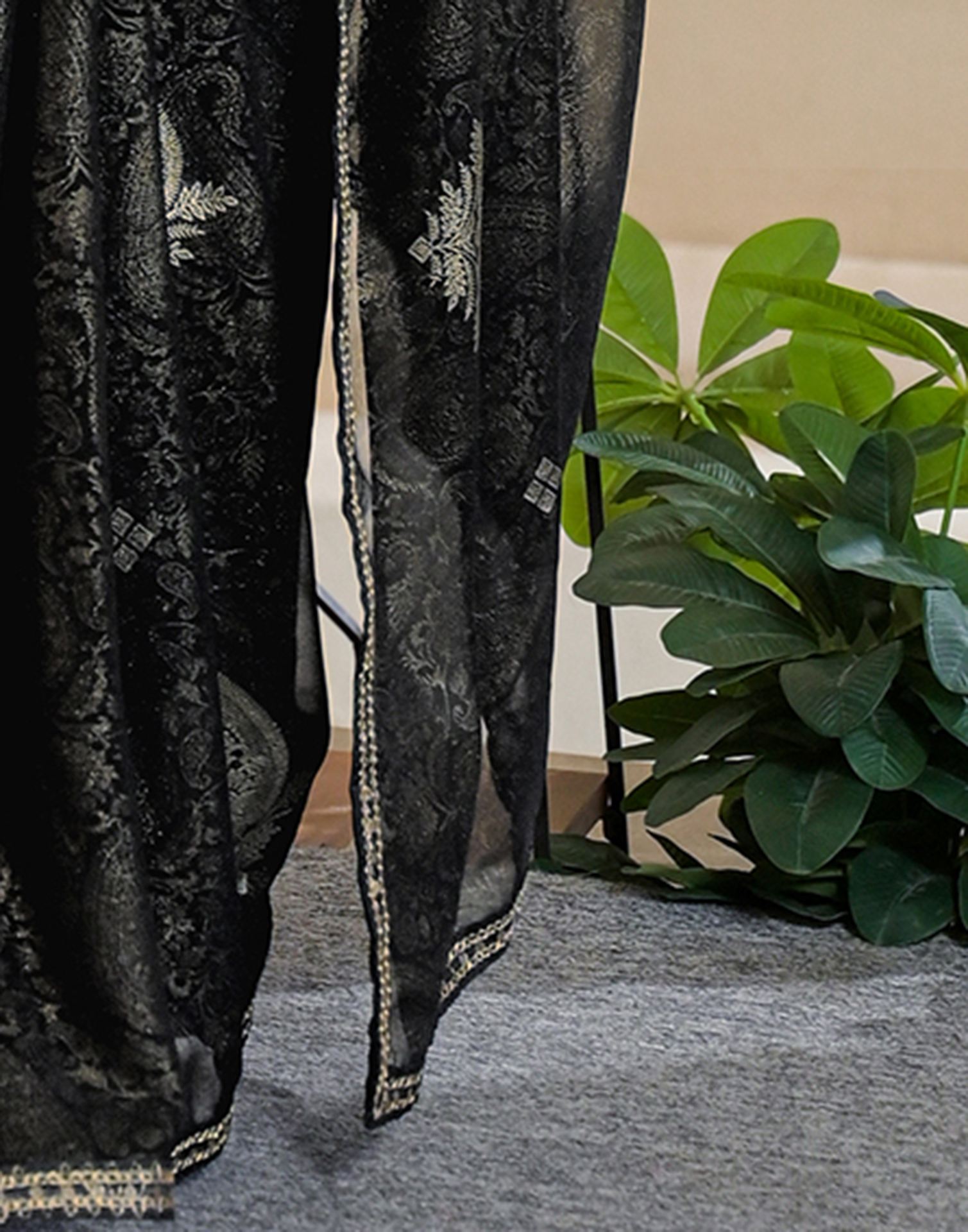Black Georgette Foil Printed Lace Saree