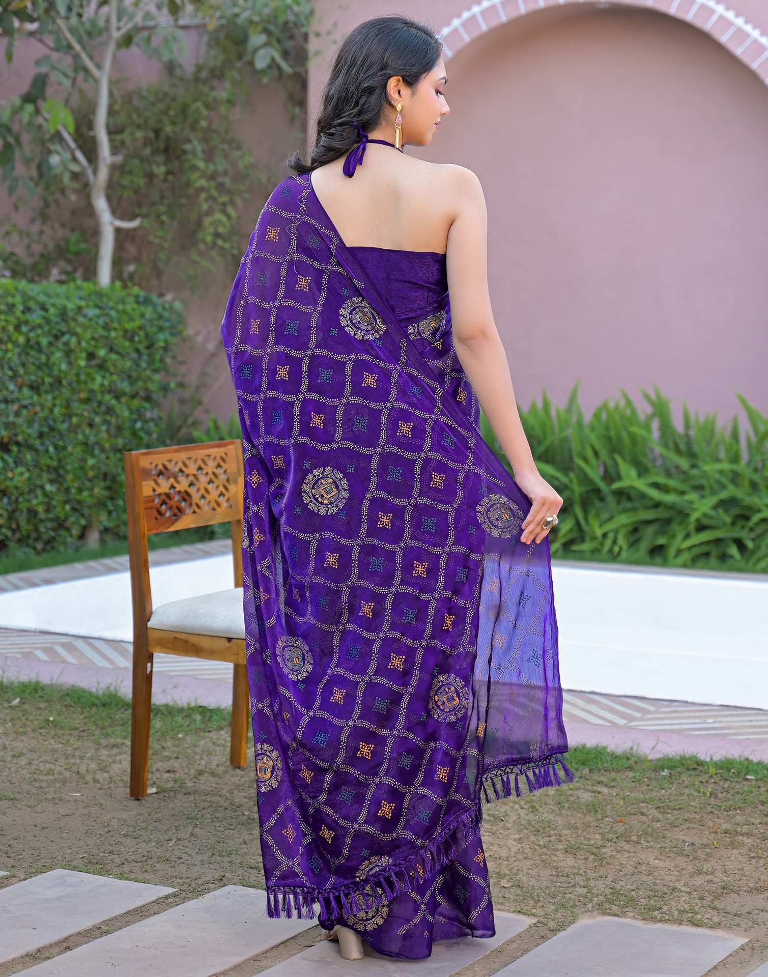 Violet Chiffon Foil Printed Saree