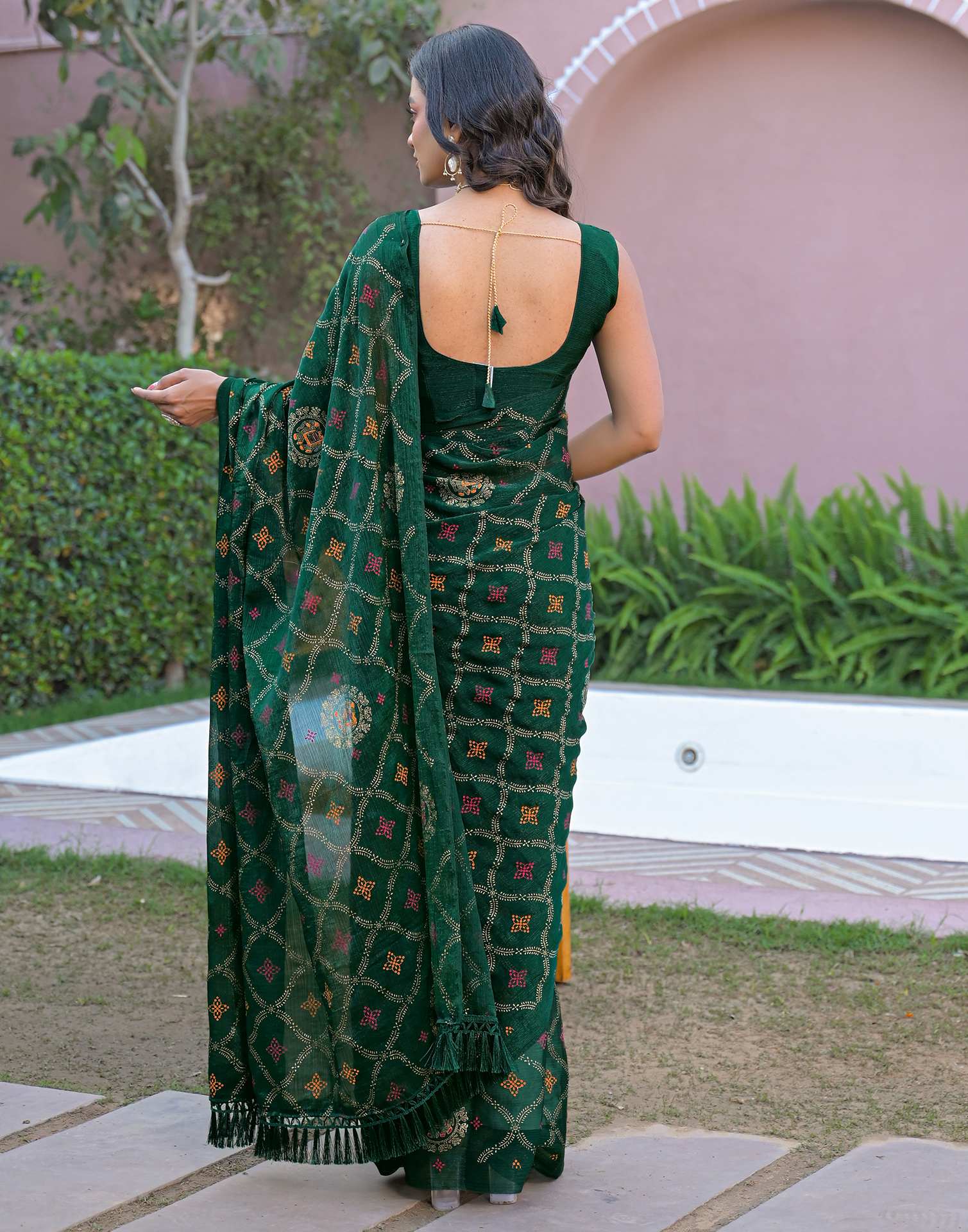 Green Chiffon Foil Printed Saree