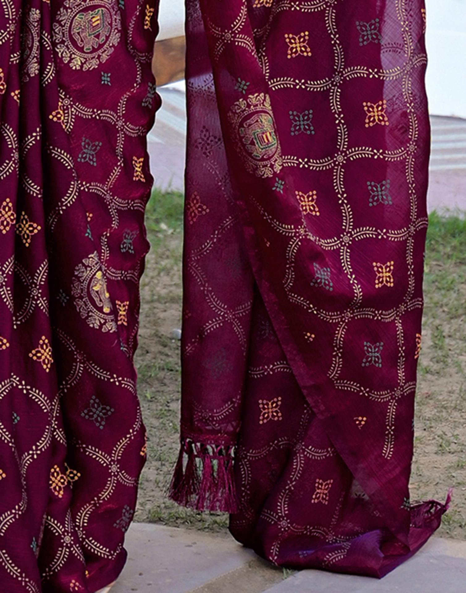 Dark Purple Chiffon Foil Printed Saree