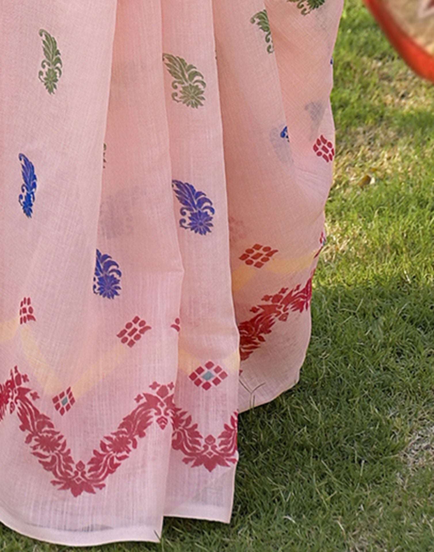 Peach Linen Printed Saree