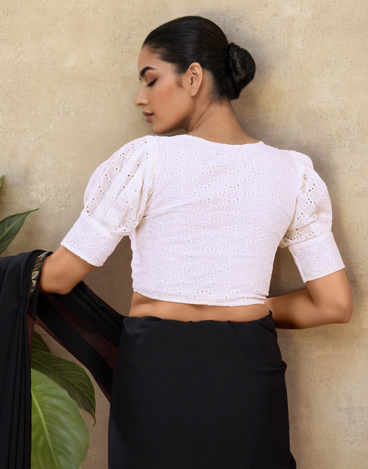 White Cotton Shifali Work Plain Blouse