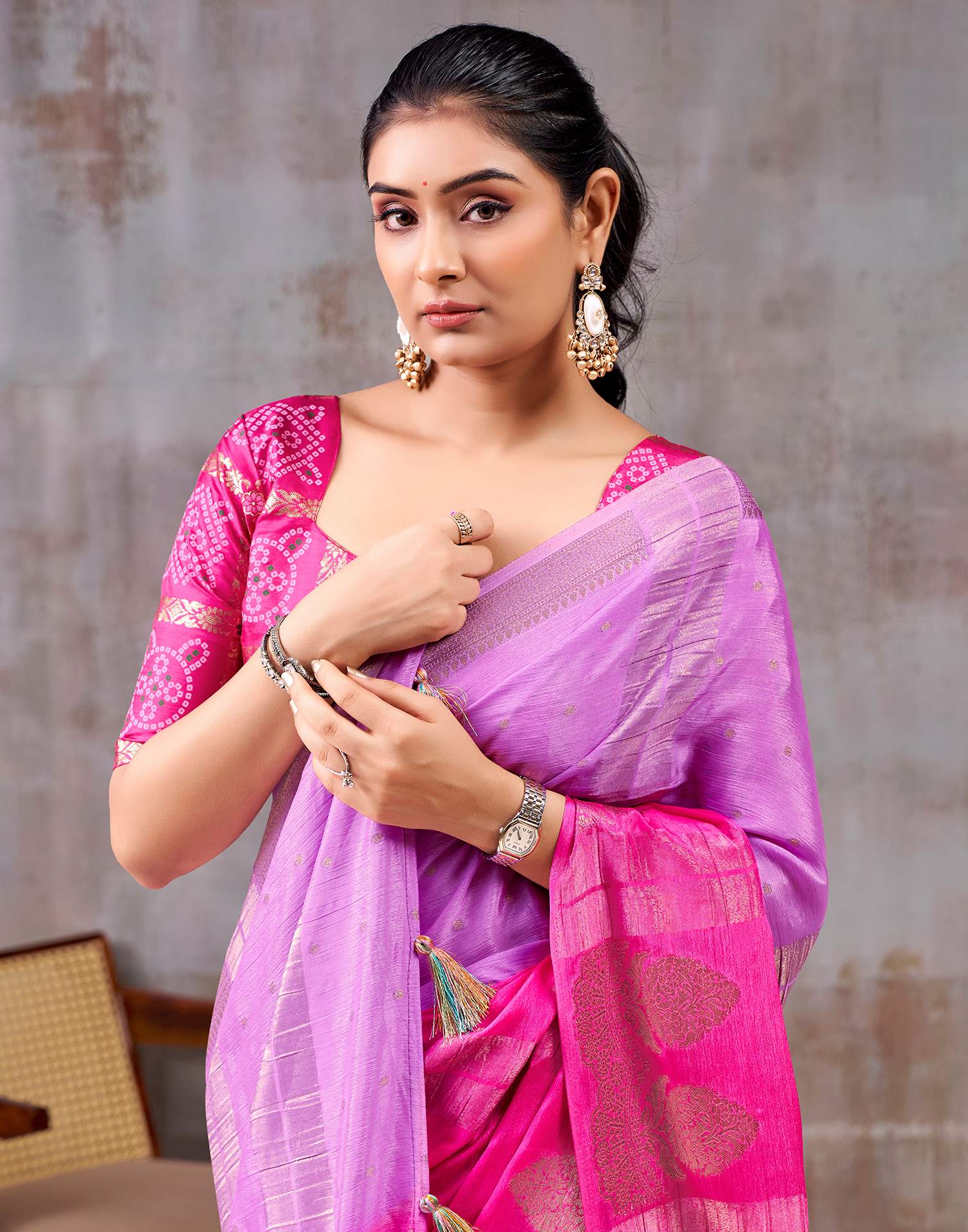 Light Purple Chinnon Chiffon Woven Saree
