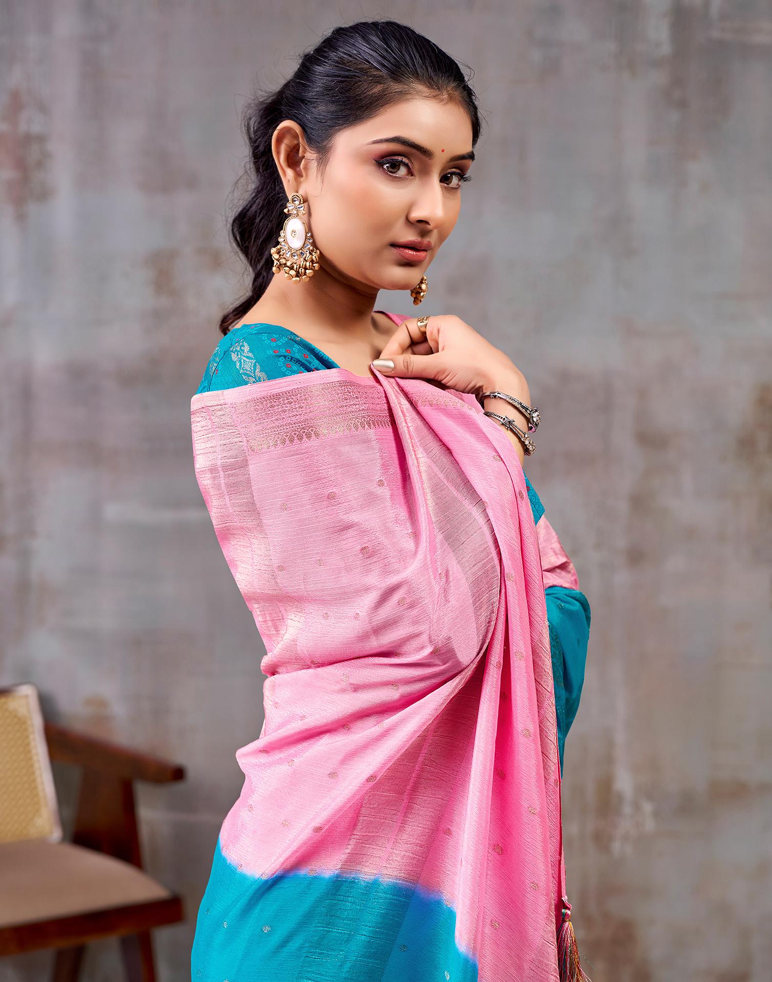 Light Pink Chinnon Chiffon Woven Saree