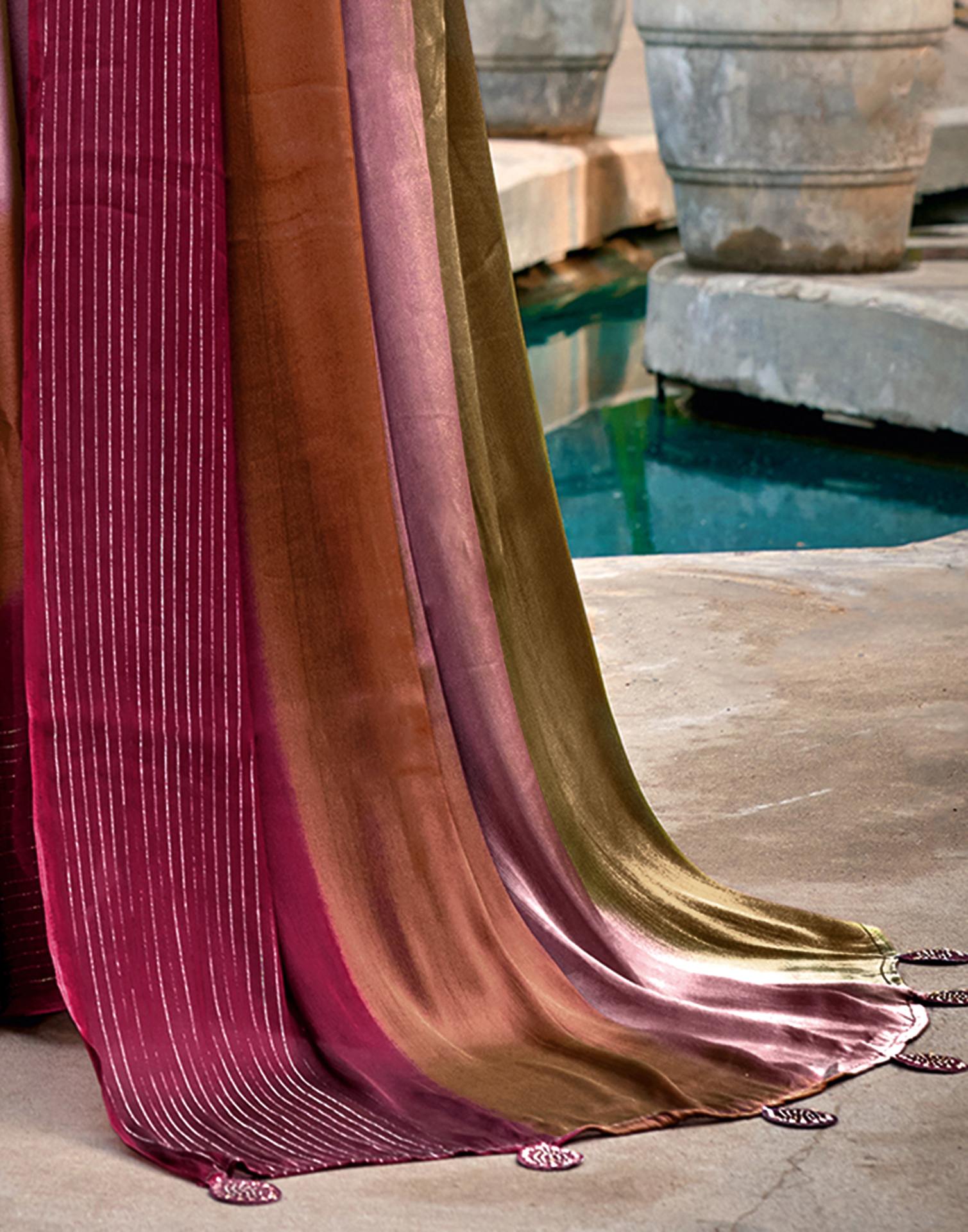 Multicoloured Chiffon Ombre Zari Stripe Saree
