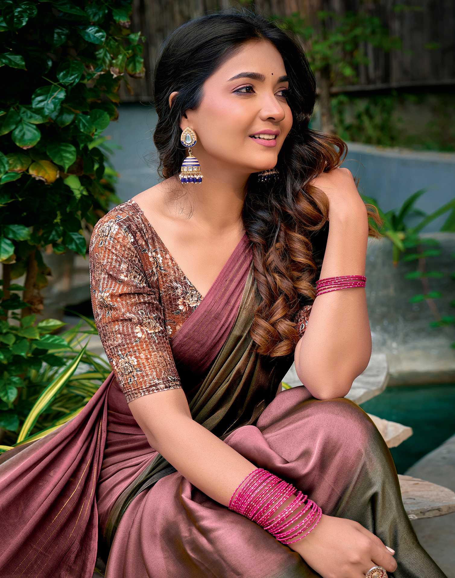 Mauve Chiffon Ombre Zari Stripe Saree