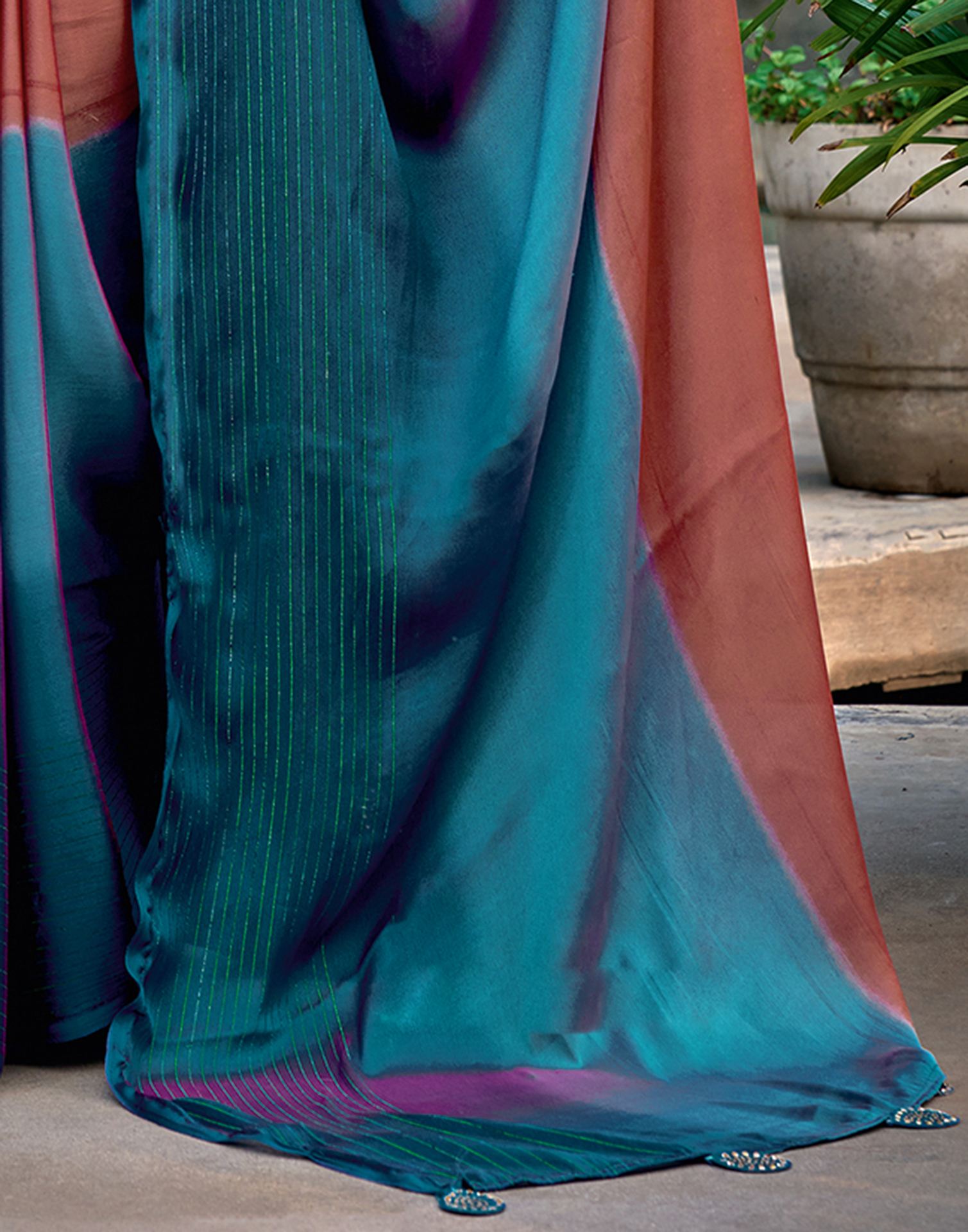 Brown Chiffon Ombre Zari Stripe Saree