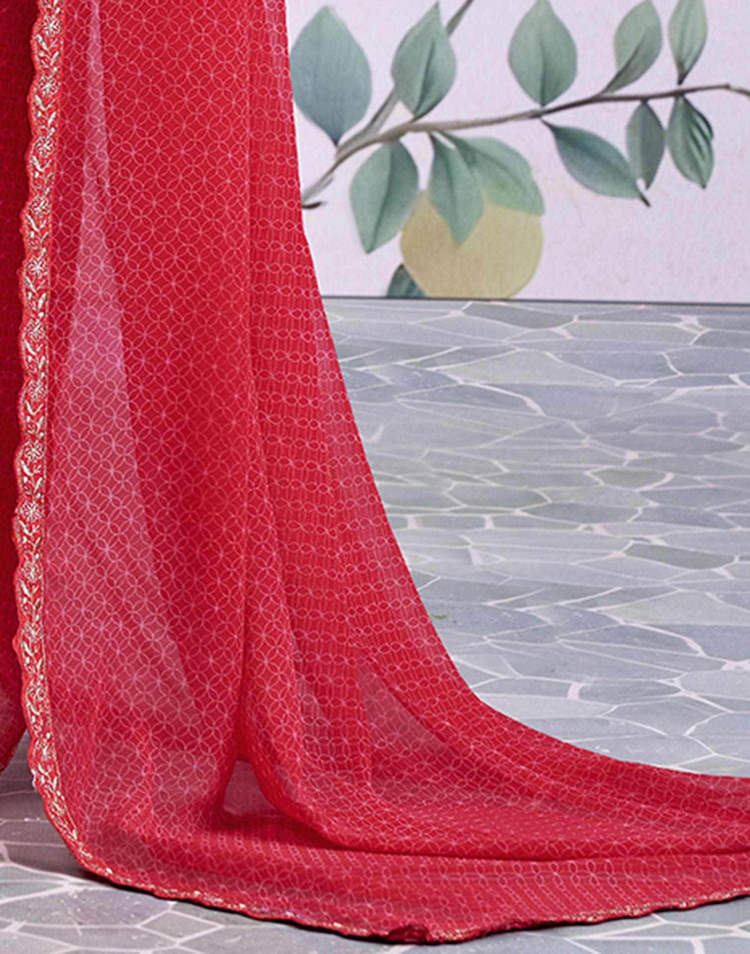 Red Georgette Printed Lace Saree