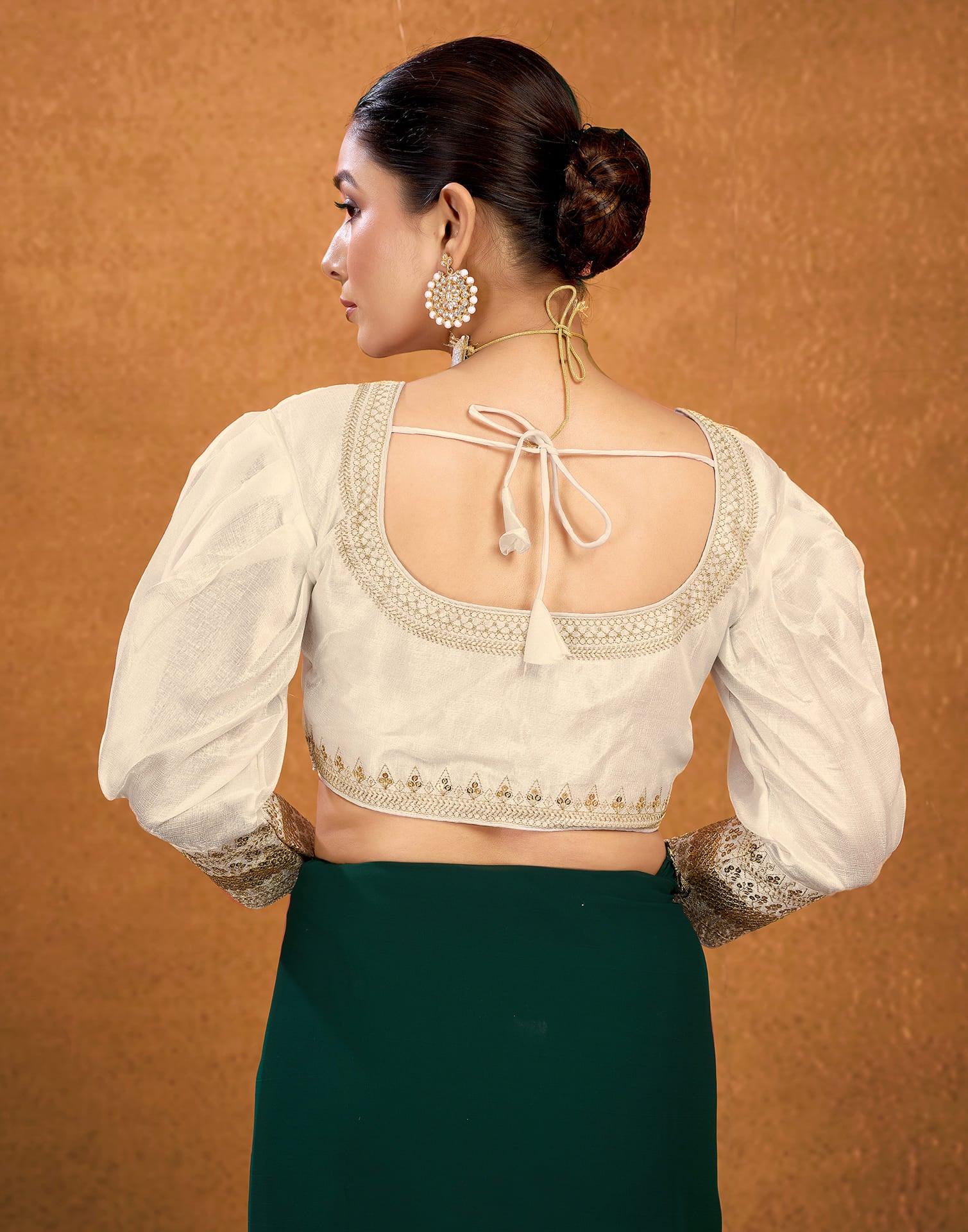 Cream Silk Plain Sequence Blouse