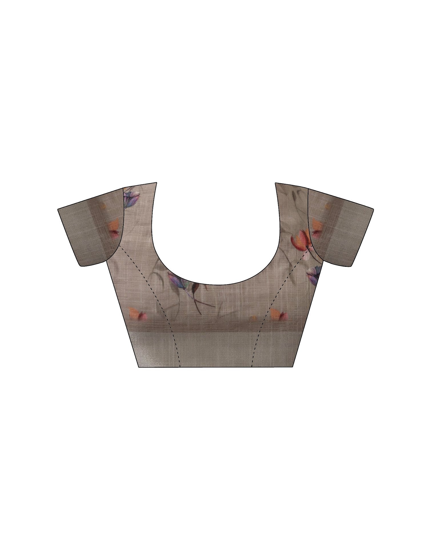 Ready To Wear Light Brown Linen Floral Printed Saree