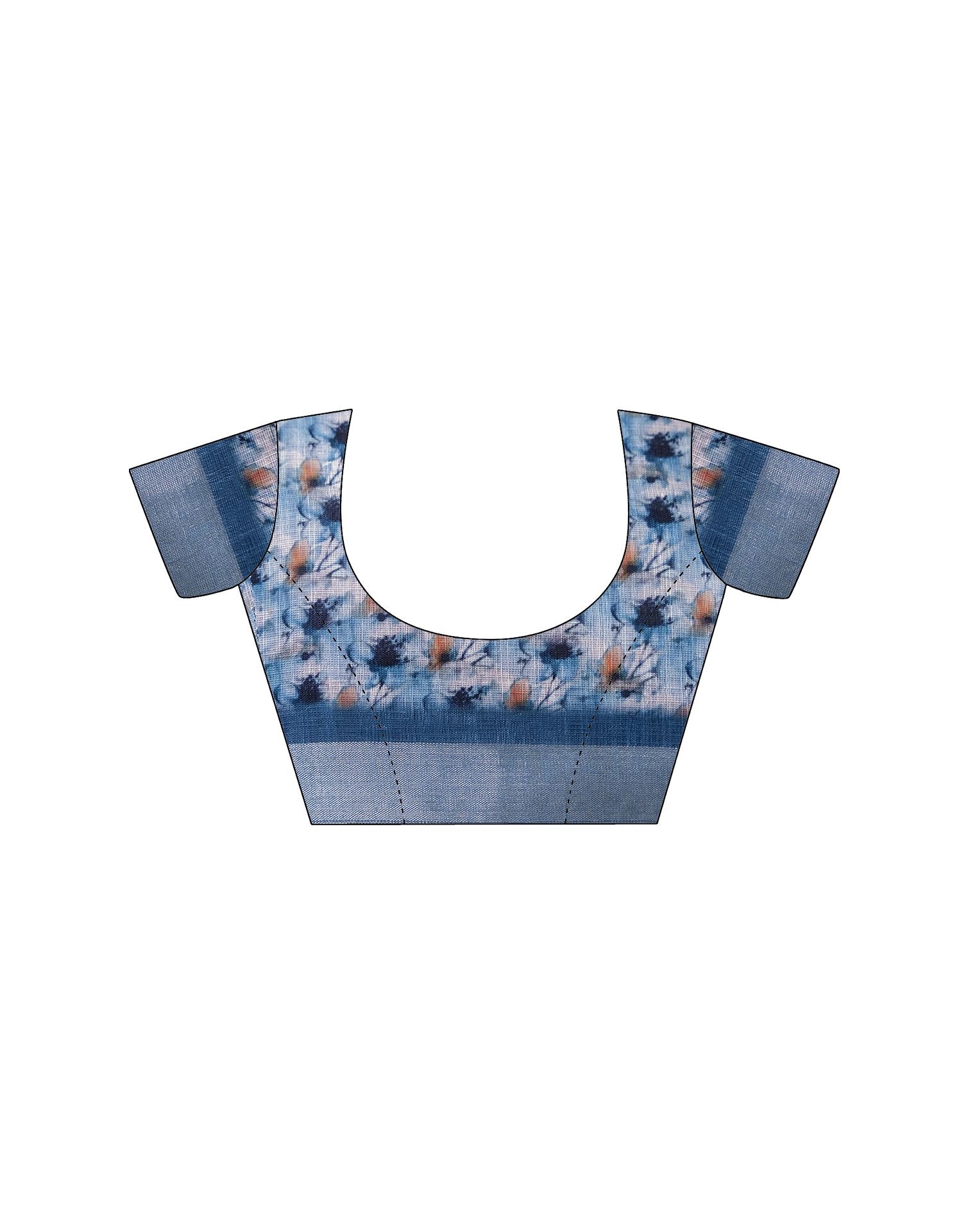 Ready To Wear Teal Blue Linen Floral Printed Saree