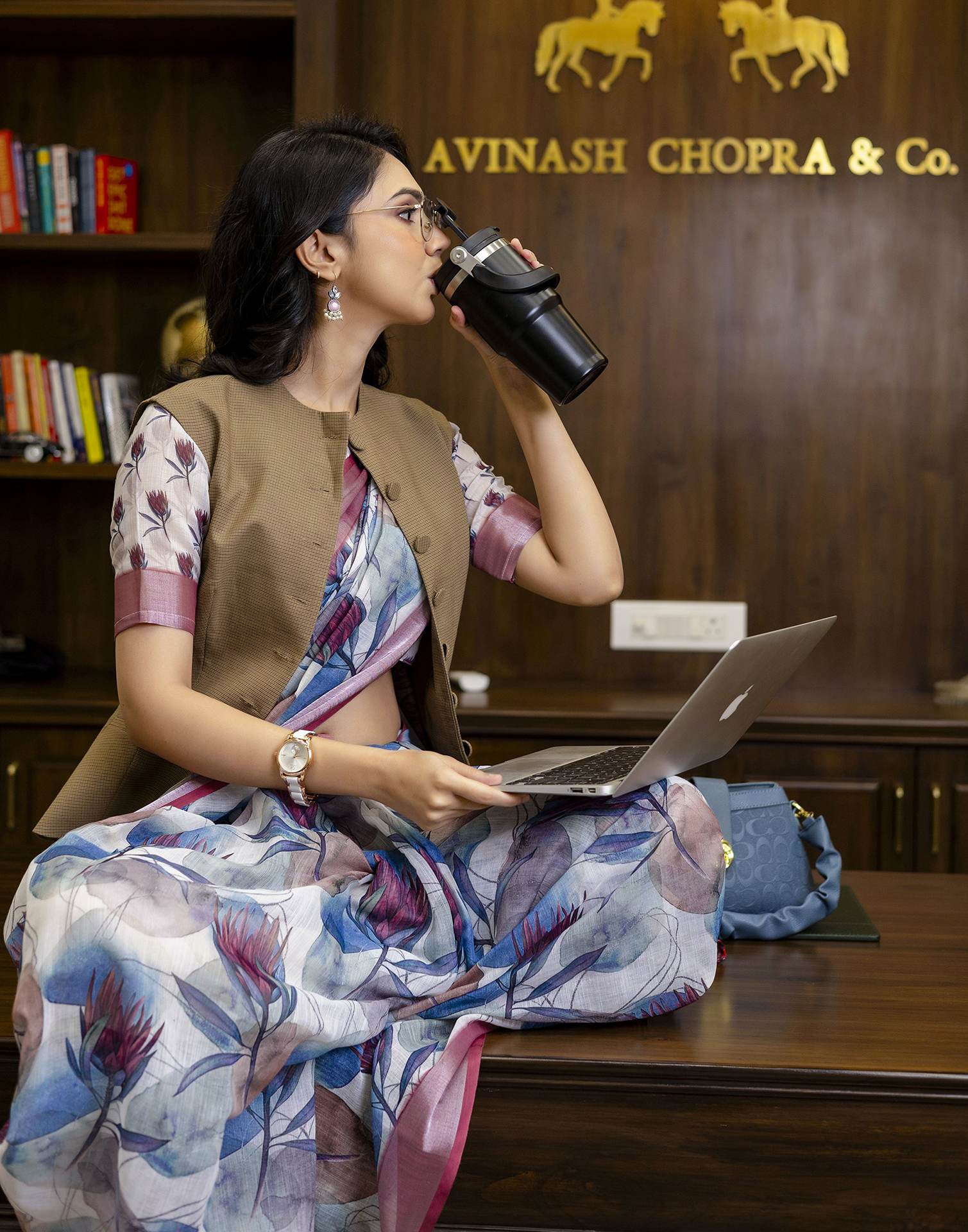 Ready To Wear White Linen Floral Printed Saree