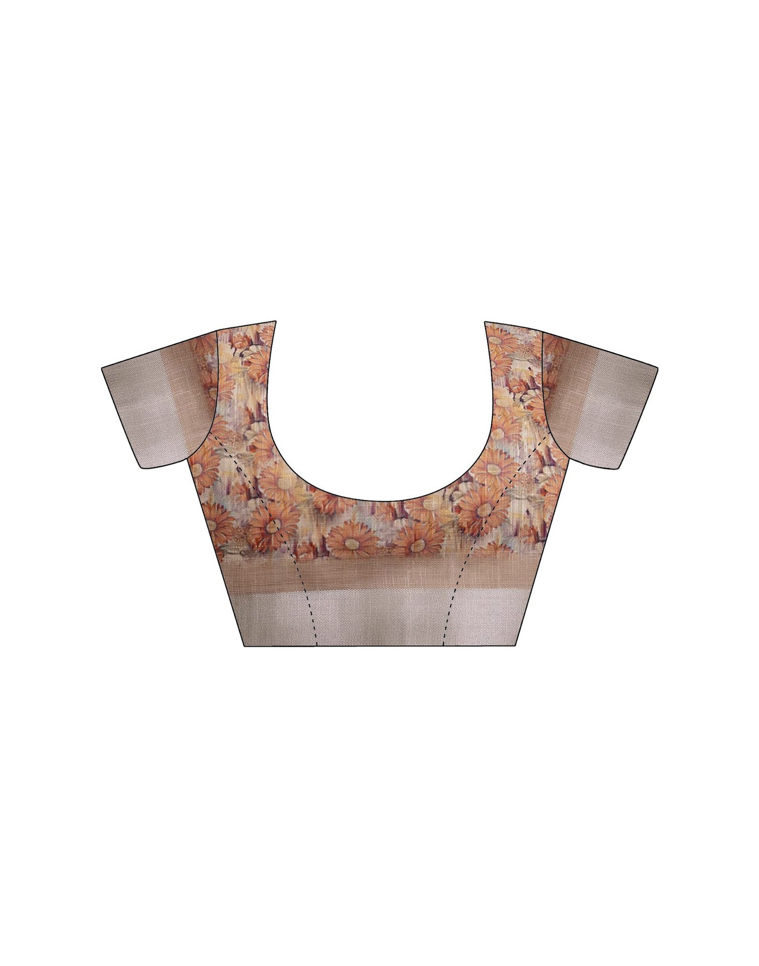 Ready To Wear Beige Linen Floral Printed Saree