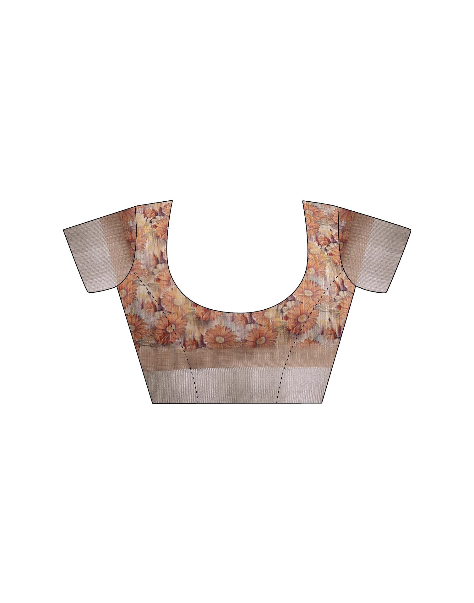 Ready To Wear Beige Linen Floral Printed Saree
