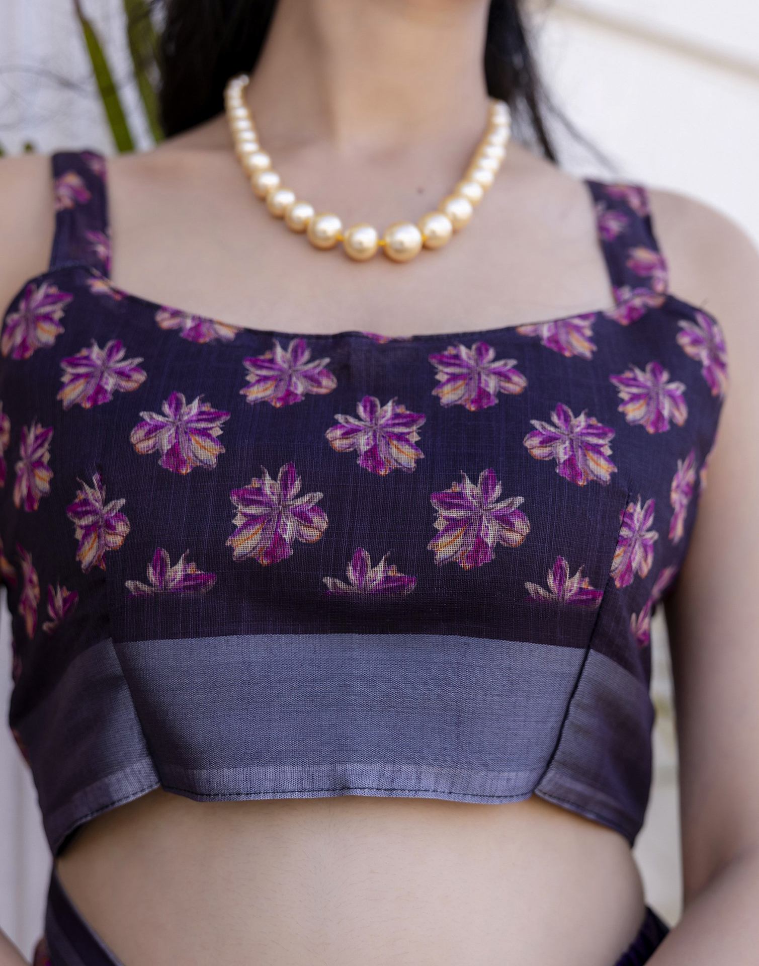 Ready To Wear White Linen Floral Printed Saree