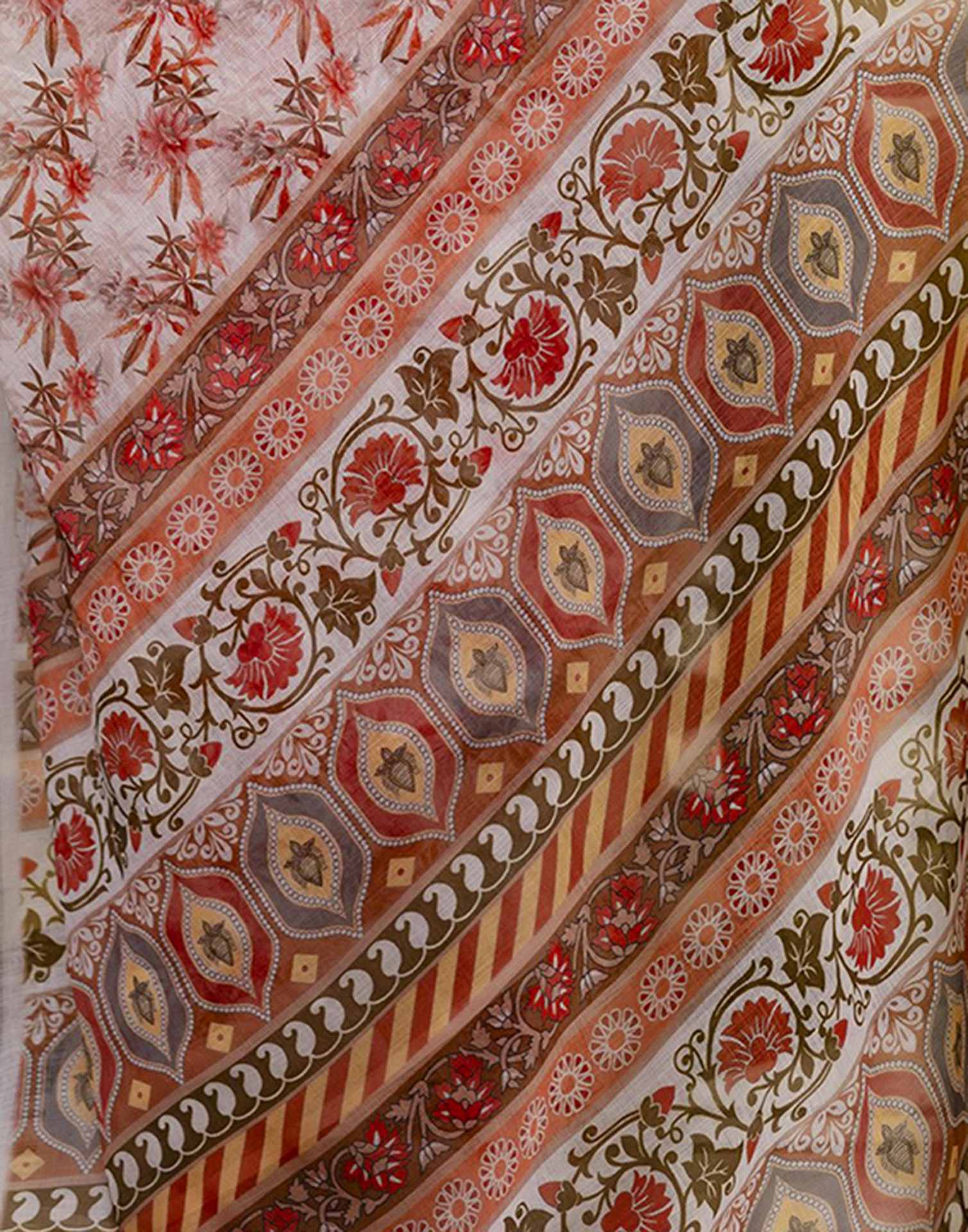 Ready To Wear White Linen Printed Saree