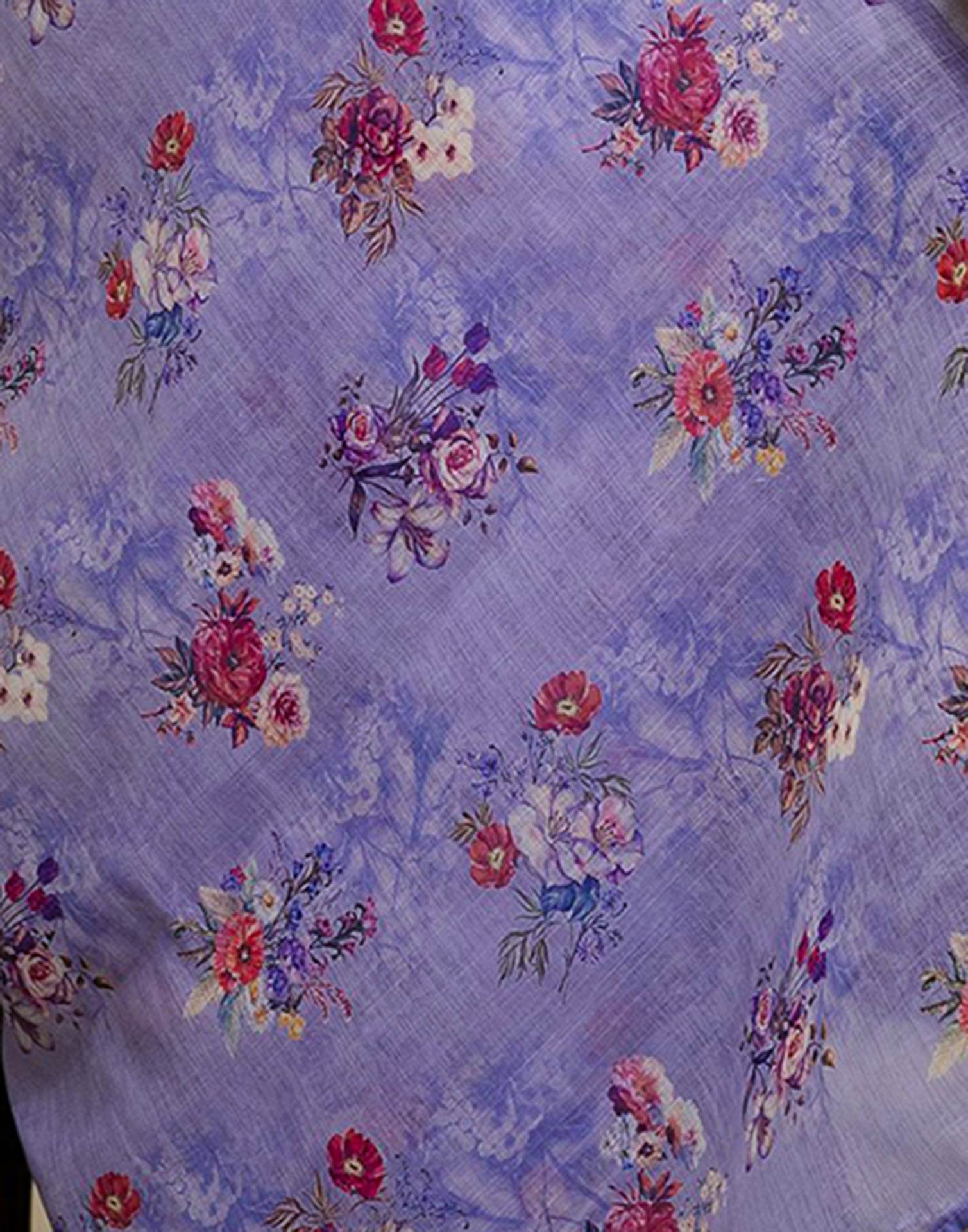 Ready To Wear Light Purple Linen Floral Printed Saree