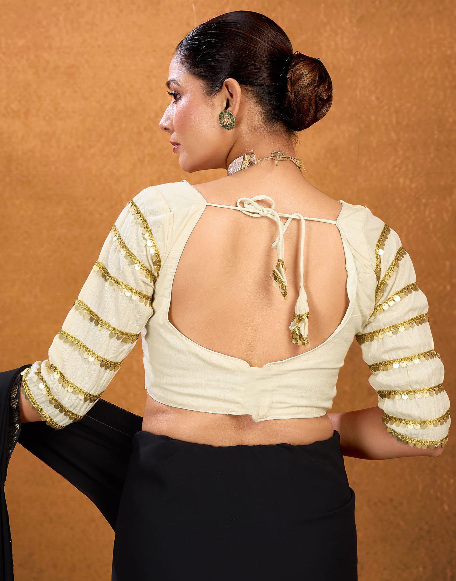 Cream Cotton Plain Sequence Blouse