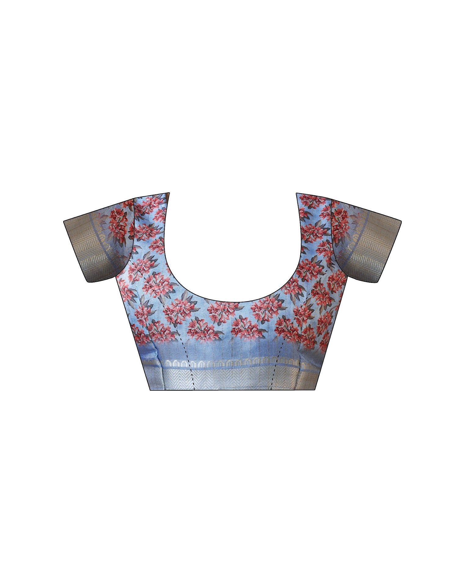 Ready To Wear Sky Blue Dola Silk Floral Printed Saree