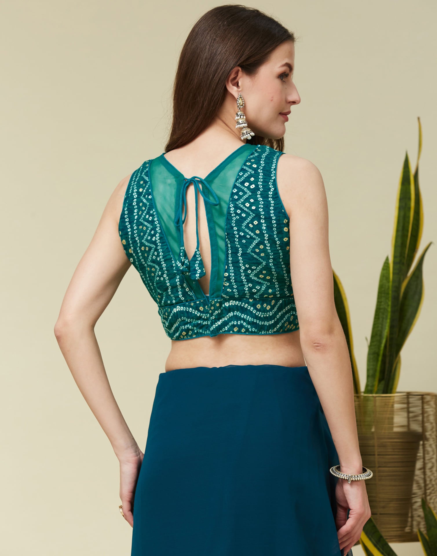 Teal Green Cotton Printed Bandhani Blouse