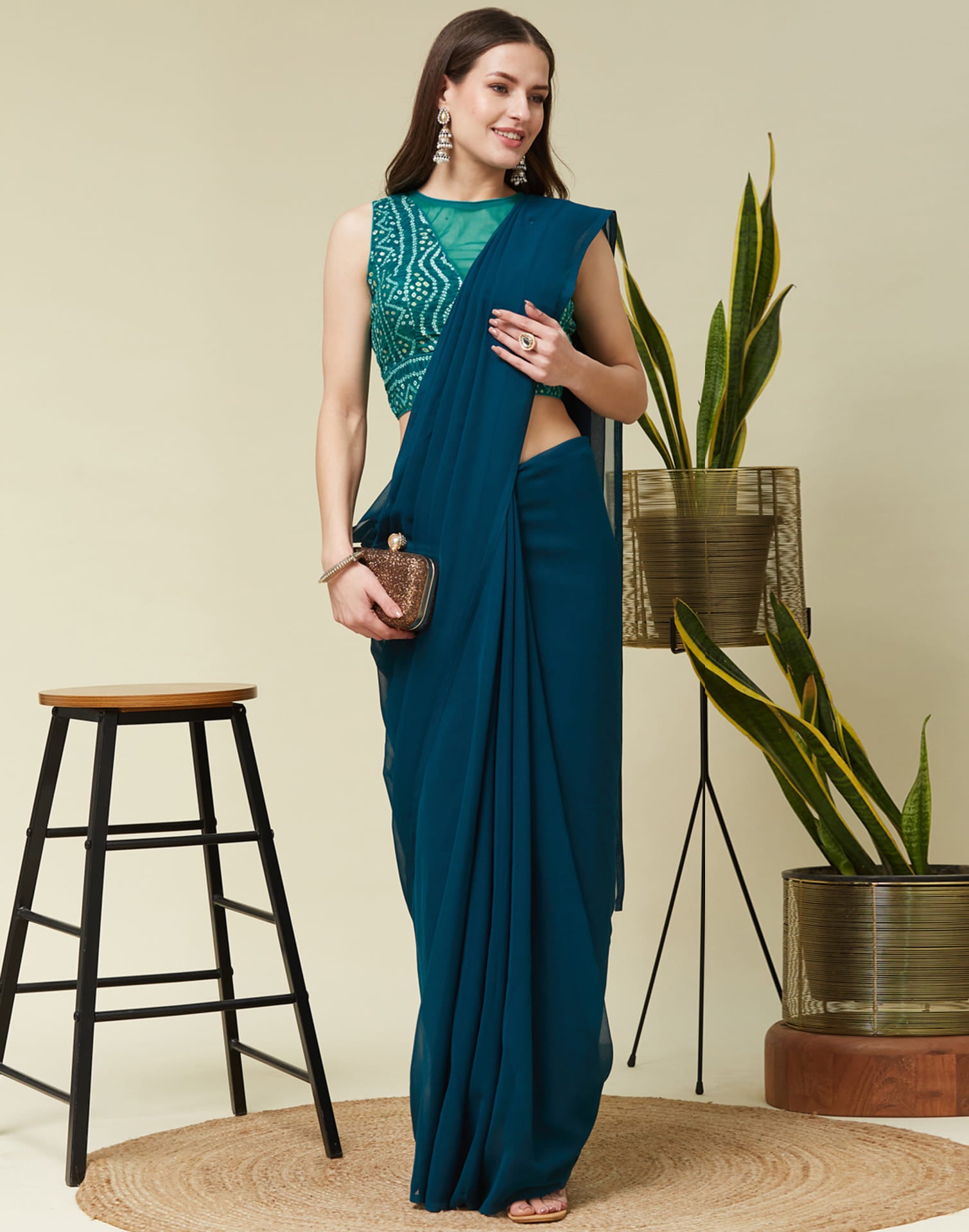 Teal Green Cotton Printed Bandhani Blouse