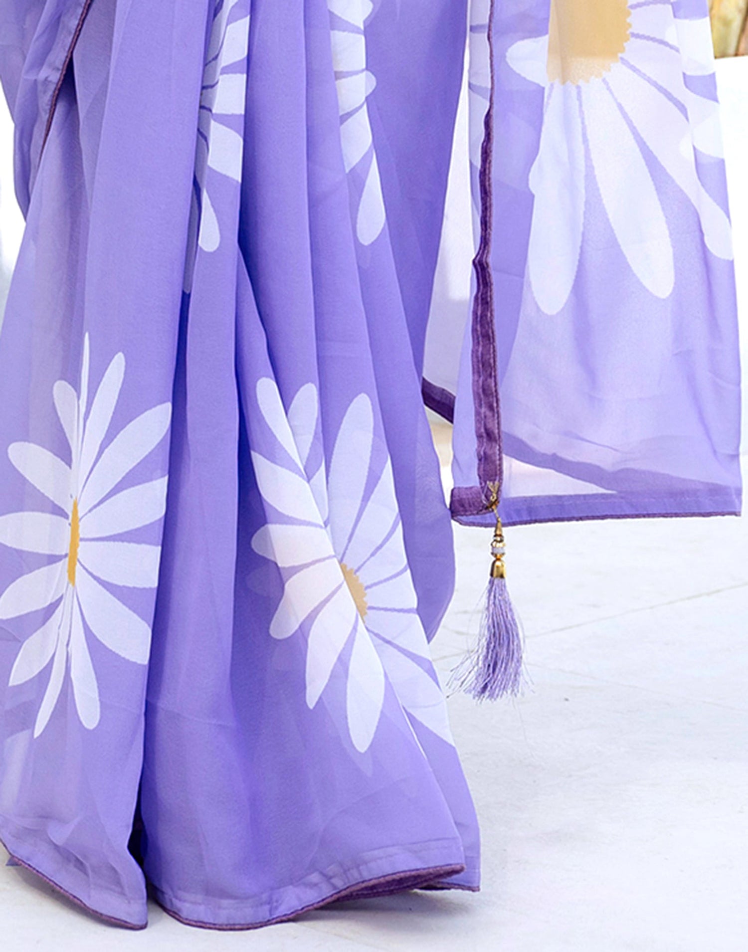 Ready To Wear Light Purple Georgette Floral Printed Saree