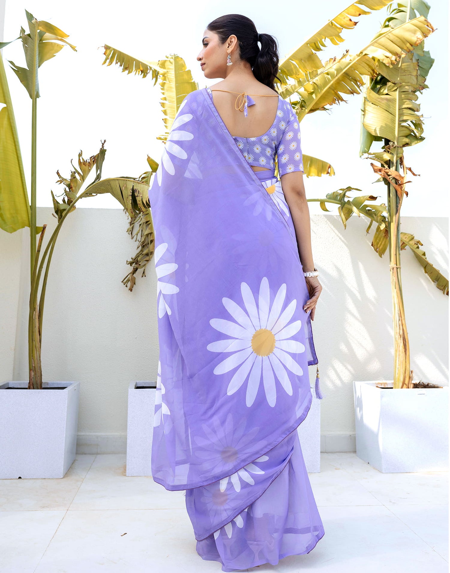 Ready To Wear Light Purple Georgette Floral Printed Saree