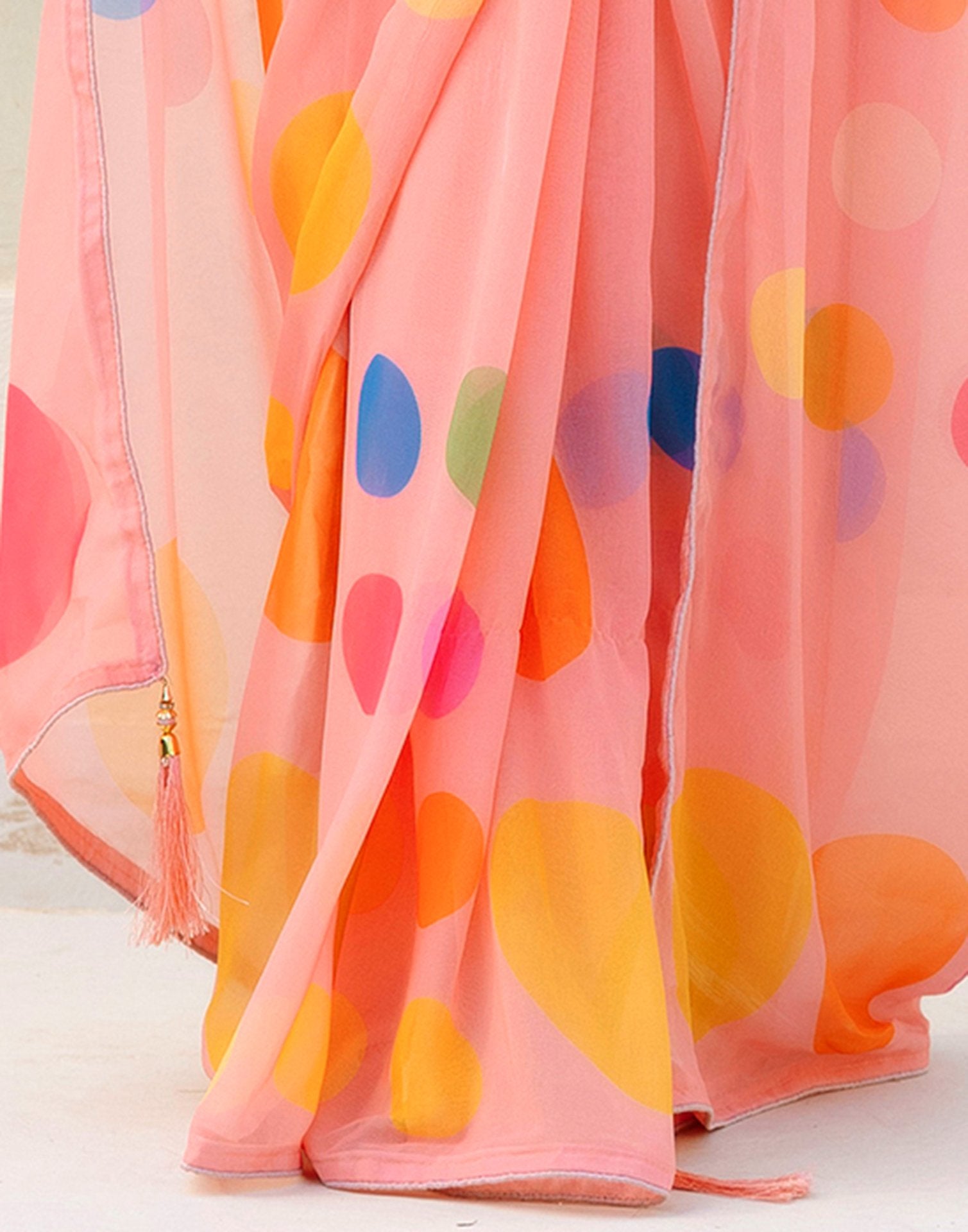 Ready To Wear Light Peach Georgette Printed Saree