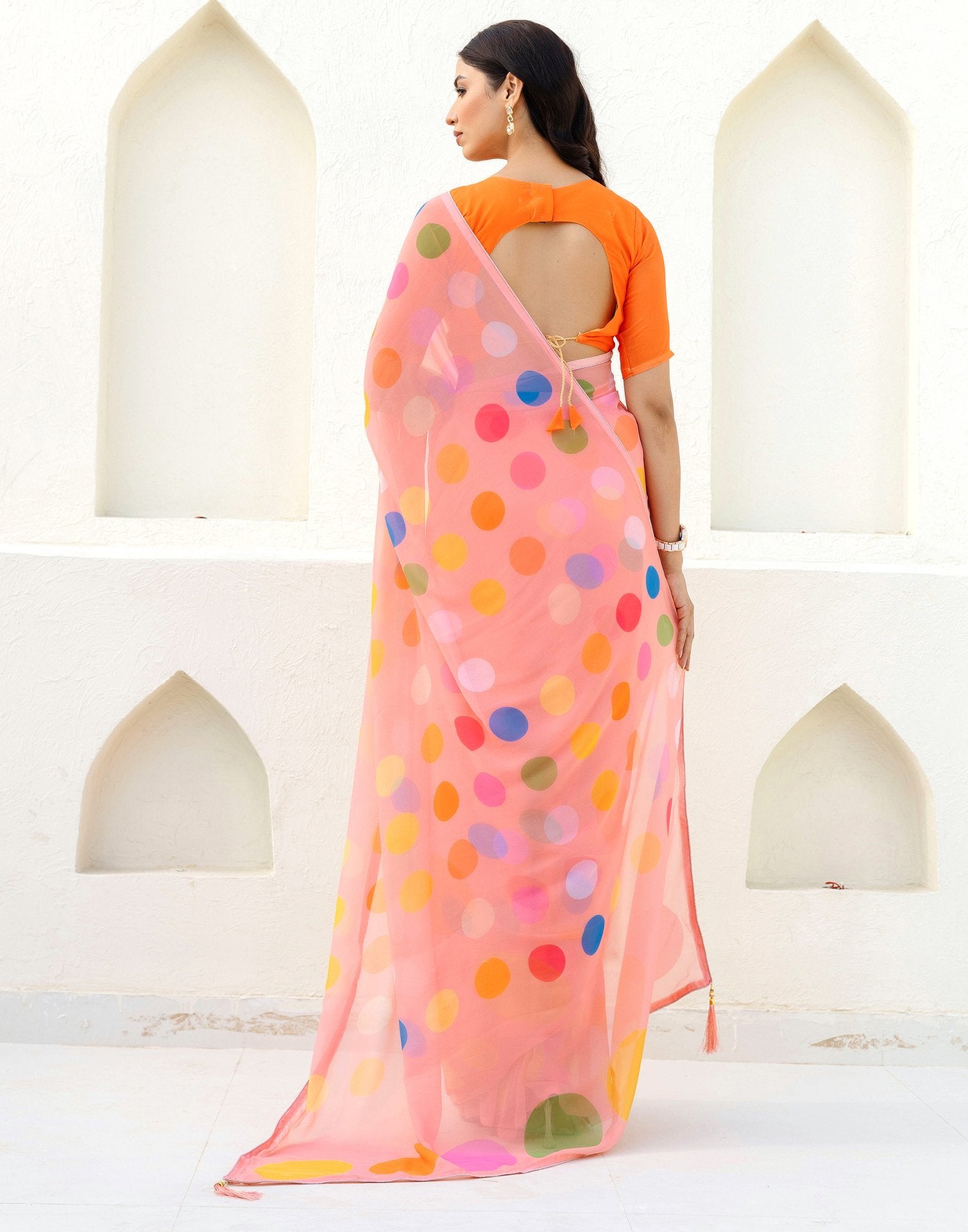 Ready To Wear Light Peach Georgette Printed Saree