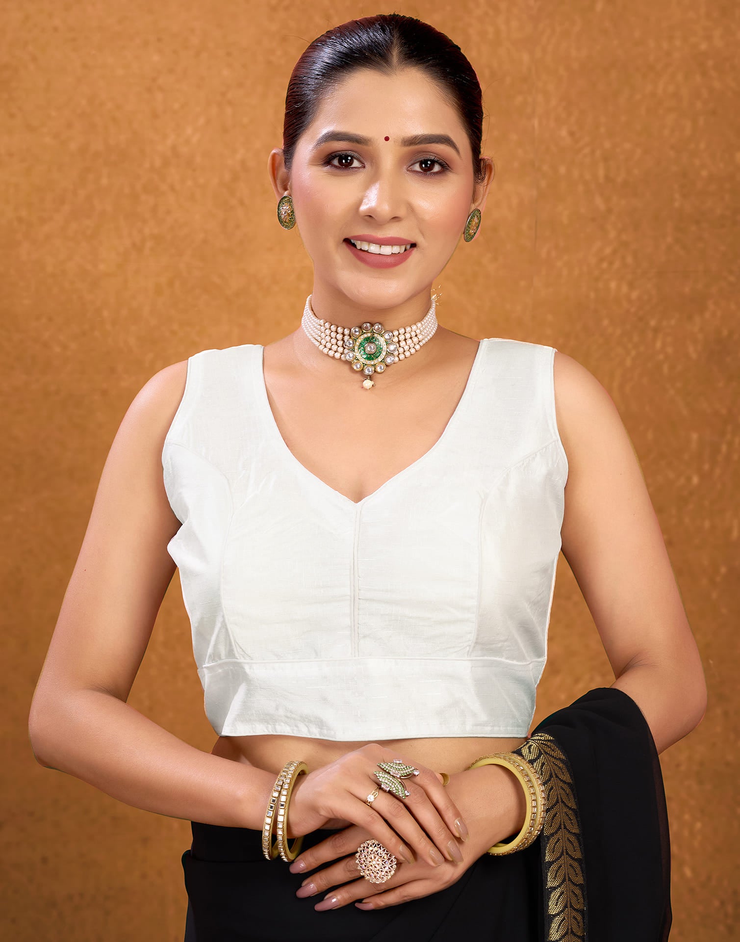 White Silk Solid Plain Blouse