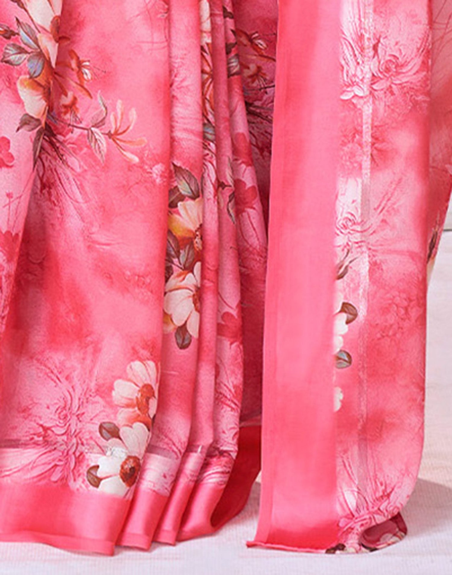 Ready To Wear Blush Pink Georgette Floral Printed Saree